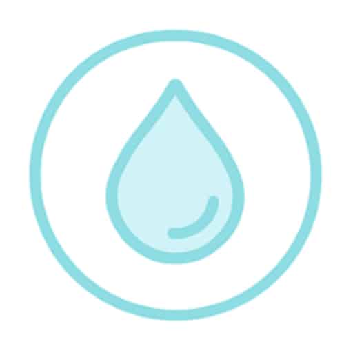 Tropfen-Symbol in hellblauer Farbe, umgeben von einem kreisförmigen Rahmen.